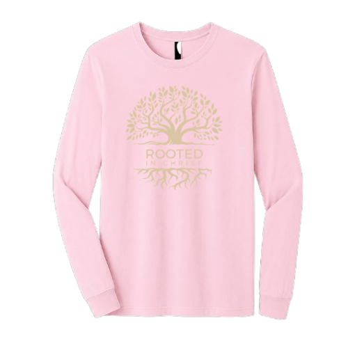 Unisex Jersey Long Sleeve Tee - Rooted In Christ (Pink)