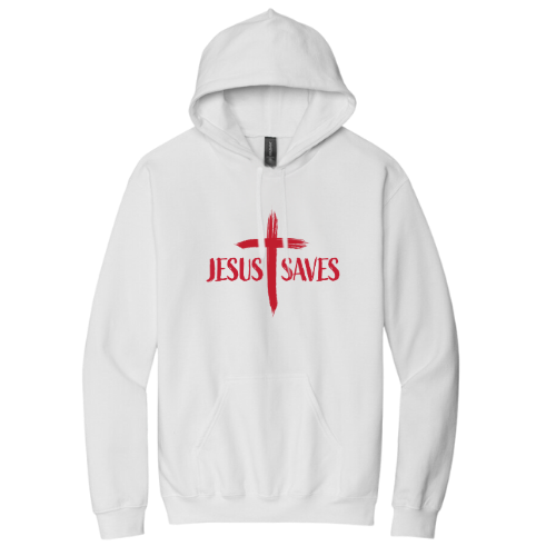 Hooded Sweatshirt - Jesus Saves Cruss (White)