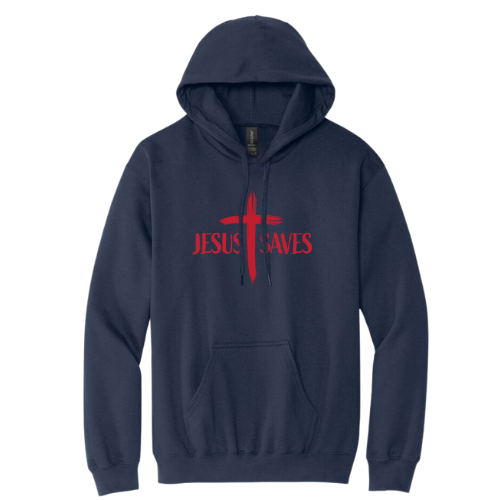 Hooded Sweatshirt - Jesus Saves Cruss (Navy)
