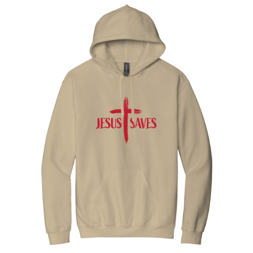 Hooded Sweatshirt - Jesus Saves Cruss (Sand)