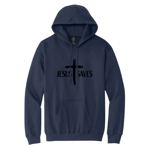 Hooded Sweatshirt - Jesus Saves Cruss (Navy)