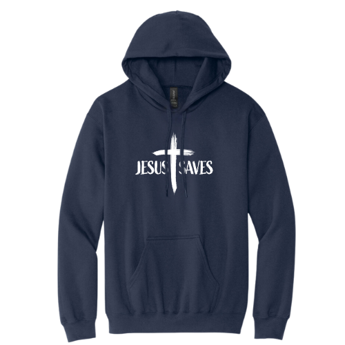 Hooded Sweatshirt - Jesus Saves Cruss (Navy)