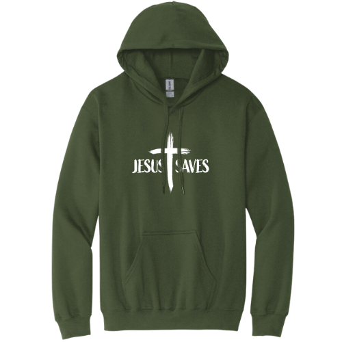 Hooded Sweatshirt - Jesus Saves (cruss) Military Green