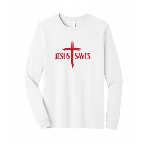 Unisex Jersey Long Sleeve Tee - Jesus Saves Cross (White)
