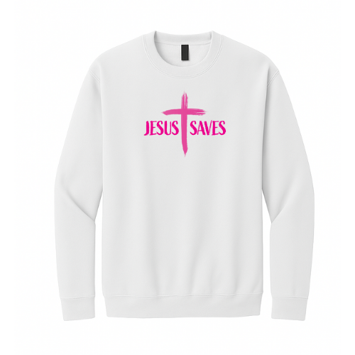 Crewneck Sweatshirt - Jesus Saves Cross (White)