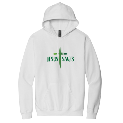 Hooded Sweatshirt - Jesus Saves Cruss (White)
