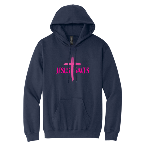 Hooded Sweatshirt - Jesus Saves Cruss (Navy)