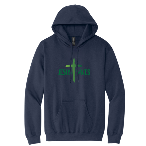 Hooded Sweatshirt - Jesus Saves Cruss (Navy)