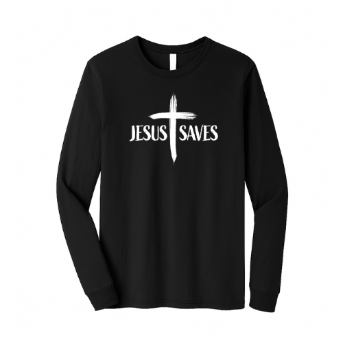 Unisex Jersey Long Sleeve Tee - Jesus Saves Cross (Black)