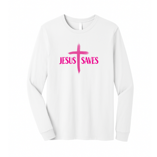 Unisex Jersey Long Sleeve Tee - Jesus Saves Cross (White)
