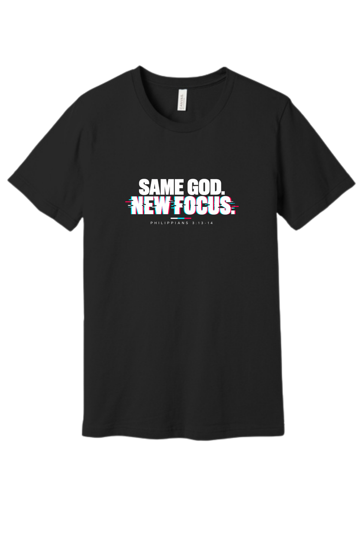Unisex Jersey Short Sleeve Tee. Same God New Focus (Black)